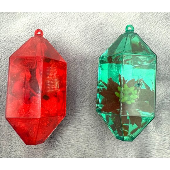 12 Vintage Jewel Brite Plastic Diamond-Shaped Ornaments Embedded Holiday Design - Picture 7 of 12